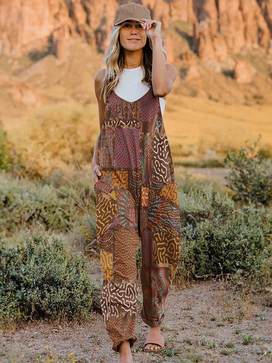 Double Take Full Size Printed V-Neck Sleeveless Jumpsuit - Shop Style & More | Fresh Looks, Everyday Deals & Free Shipping