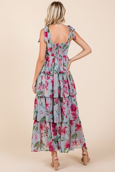 Mittoshop Layered Floral Sweetheart Neck Maxi Dress Casual Dresses