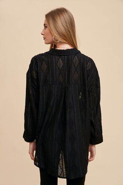 Annie Wear Openwork Button Down Drop Shoulder Shirt - Shop Style & More | Fresh Looks, Everyday Deals & Free Shipping