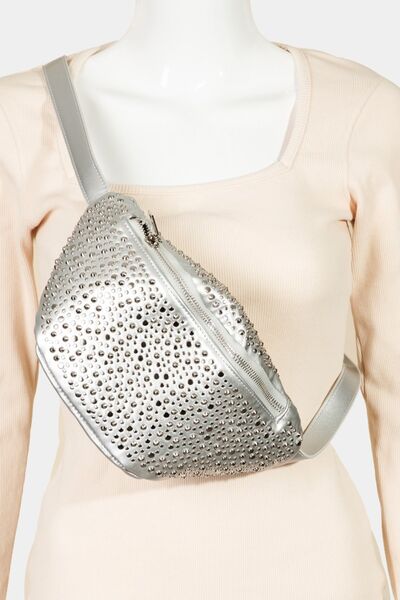 Fame Studded Crossbody Bag Silver One Size Bags