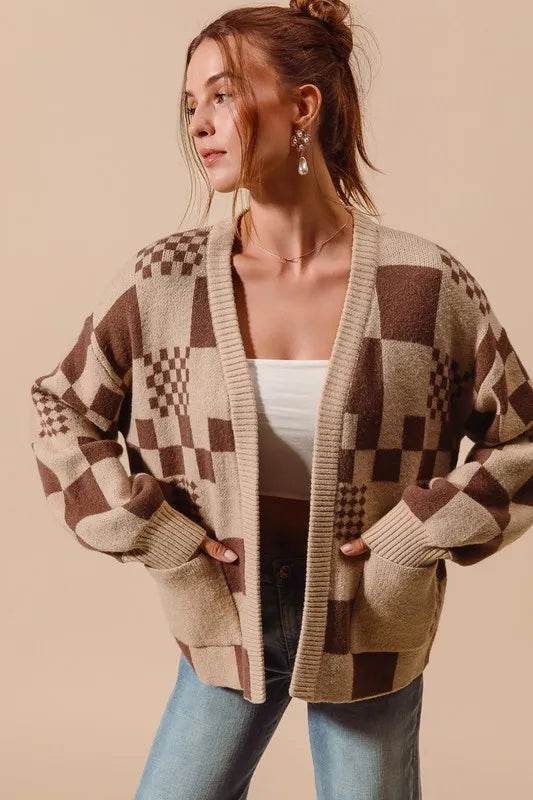 SO ME Checkered Open Front Cardigan with Pockets - Shop Style & More | Fresh Looks, Everyday Deals & Free Shipping