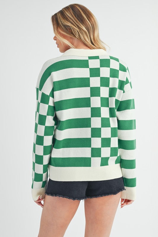 Aemi + Co Striped & Checkered Drop Shoulder Sweater Hoodies & Sweaters