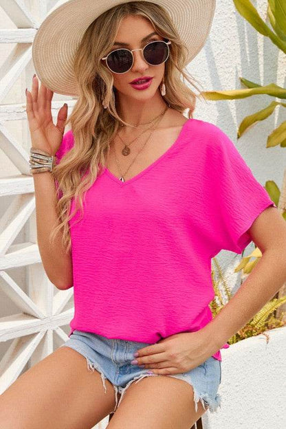 Laurel V Neck Short Sleeve Blouse - Shop Style & More | Fresh Looks, Everyday Deals & Free Shipping