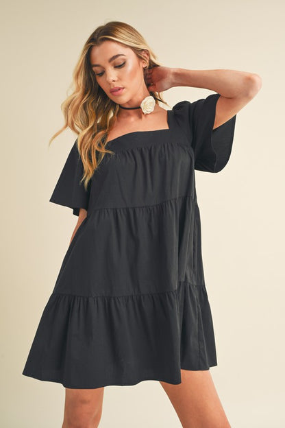 Aemi + Co Square Neck Half Sleeve Tiered Dress Casual Dresses