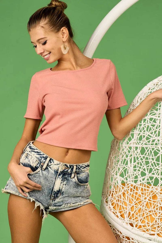 BiBi Rib Knit with Back Cross and Tied Detailed Top - Shop Style & More | Fresh Looks, Everyday Deals & Free Shipping