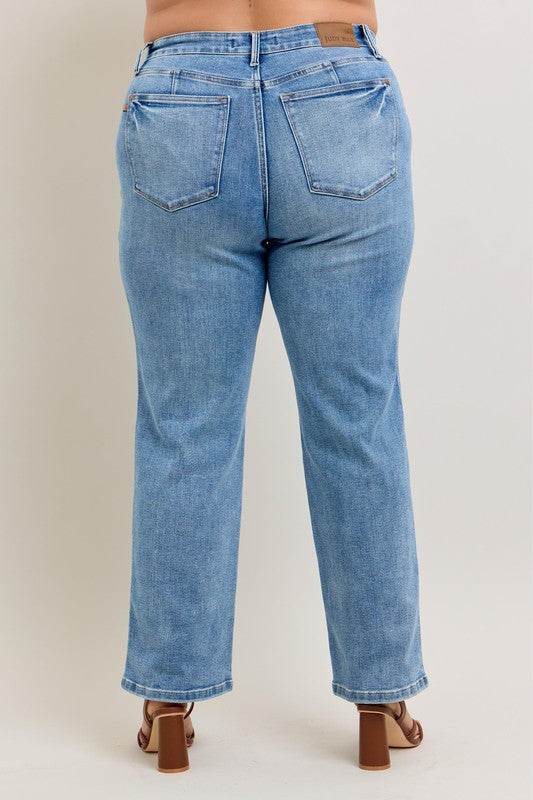 Judy Blue Full Size Tummy Control Vintage Wash Straight Jeans Plus Size - Shop Style & More | Fresh Looks, Everyday Deals & Free Shipping