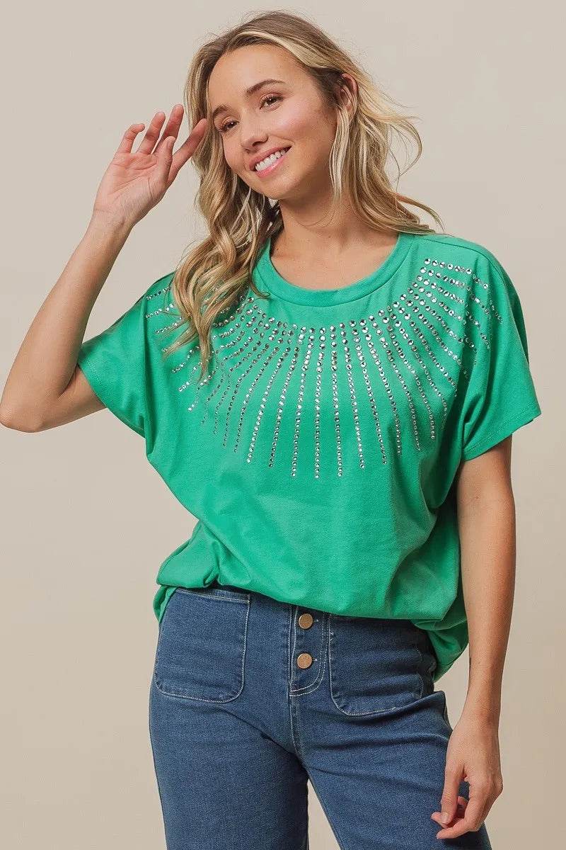 BiBi Rhinestone Beaded Short Sleeve Top - Shop Style & More | Fresh Looks, Everyday Deals & Free Shipping