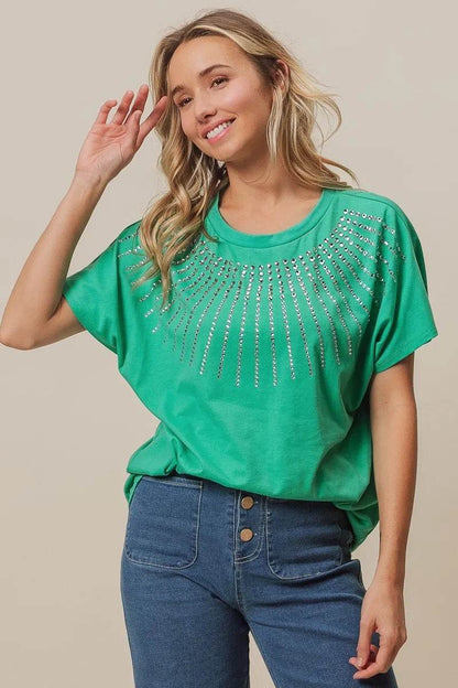 BiBi Rhinestone Beaded Short Sleeve Top - Shop Style & More | Fresh Looks, Everyday Deals & Free Shipping