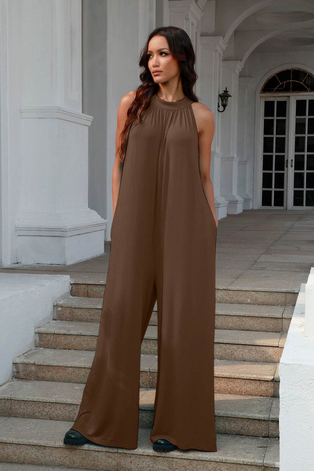 Double Take Full Size Tie Back Cutout Sleeveless Jumpsuit - Shop Style & More | Fresh Looks, Everyday Deals & Free Shipping