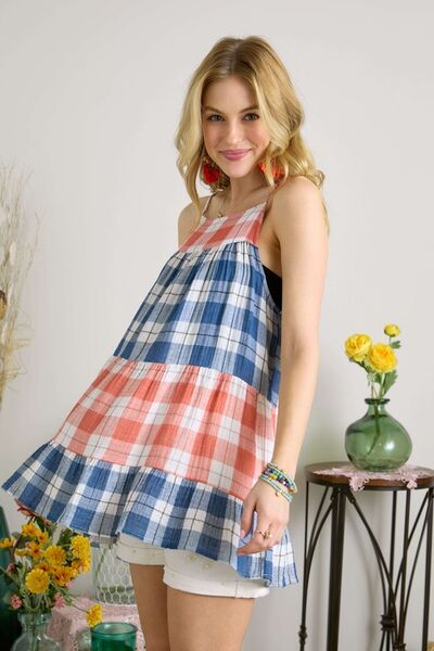 ADORA Plaid Tiered Babydoll Cami Top - Femme & Flirty