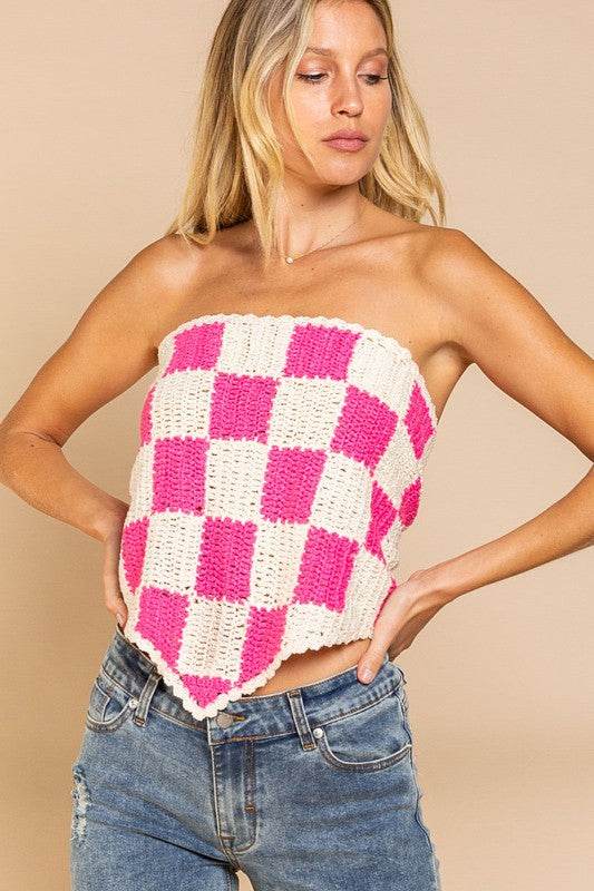 Checkerboard Pattern Tube Top Sweater - Shop Style & More | Fresh Looks, Everyday Deals & Free Shipping