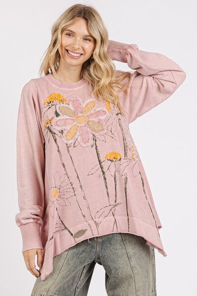 Mittoshop Flower Graphic Print and Patch Oversized Sweatshirt Hoodies & Sweaters