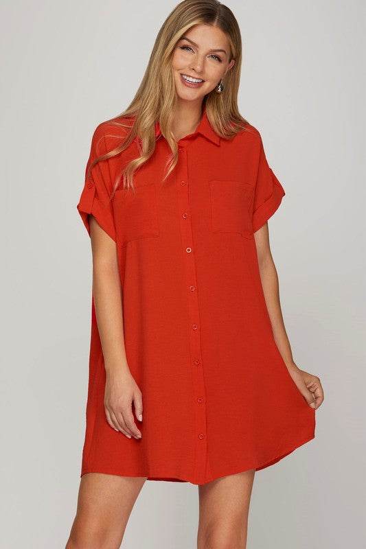 She + Sky Full Size Button Down Short Sleeve Woven Shirt Dress Plus Size - Shop Style & More | Fresh Looks, Everyday Deals & Free Shipping