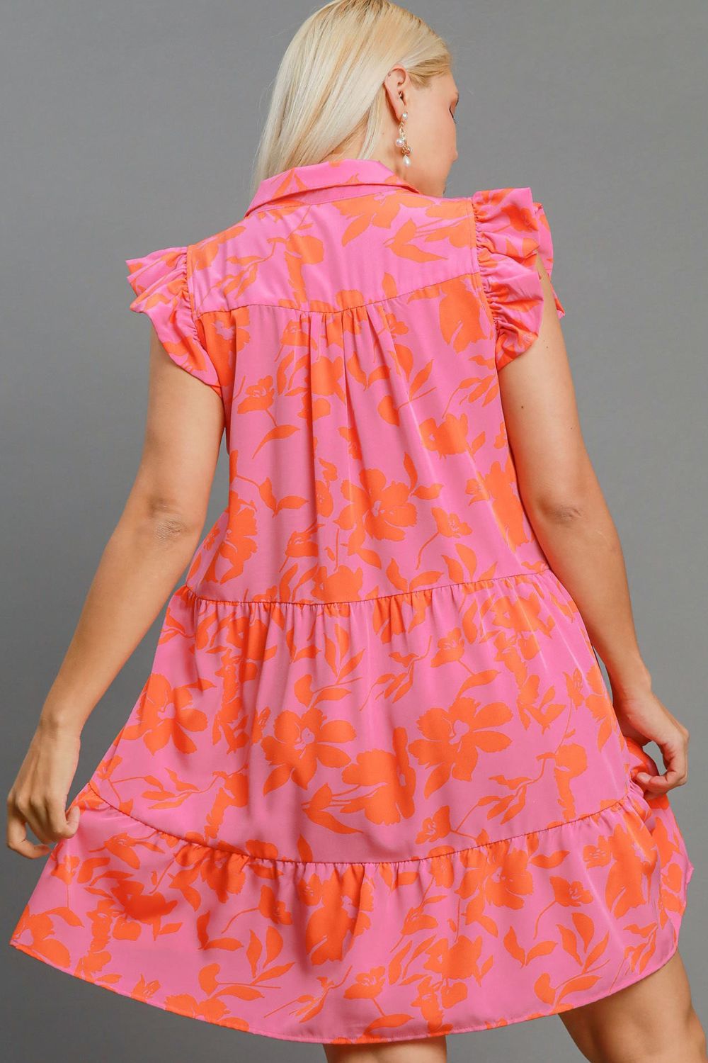 Umgee Full Size Floral Print Ruffle Cap Sleeve Tiered Dress Plus Size Casual Dresses