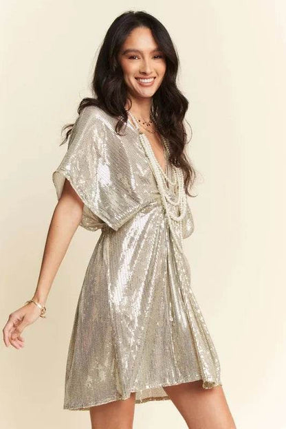 Davi & Dani Sequin Plunge Neck Knot Cut Out Tie Back Party Dress - Shop Style & More | Fresh Looks, Everyday Deals & Free Shipping