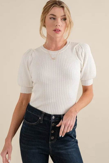 And The Why Puffed Half Sleeve Rib Basic Bodysuit - Shop Style & More | Fresh Looks, Everyday Deals & Free Shipping