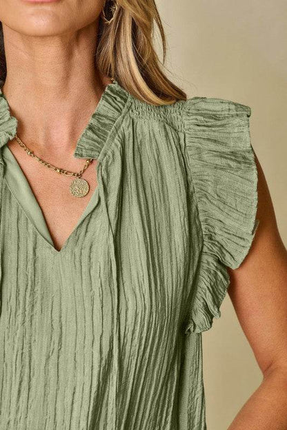 Keira V Neck Flutter Sleeve Textured Blouse - Shop Style & More | Fresh Looks, Everyday Deals & Free Shipping