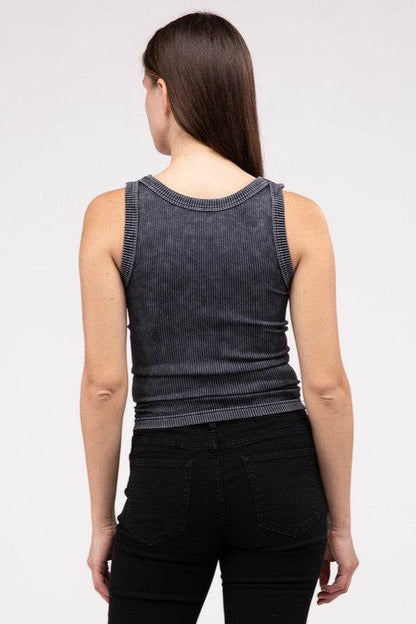 2-Way Neckline Washed Ribbed Cropped Tank Top - Shop Style & More | Fresh Looks, Everyday Deals & Free Shipping