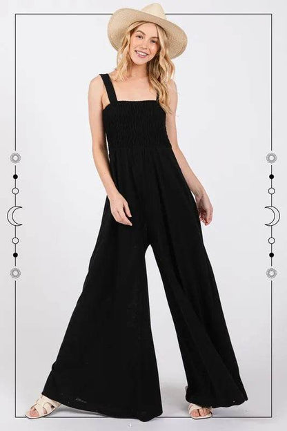 SAGE+FIG Smocked Flowy Wide Leg Jumpsuit - Shop Style & More | Fresh Looks, Everyday Deals & Free Shipping