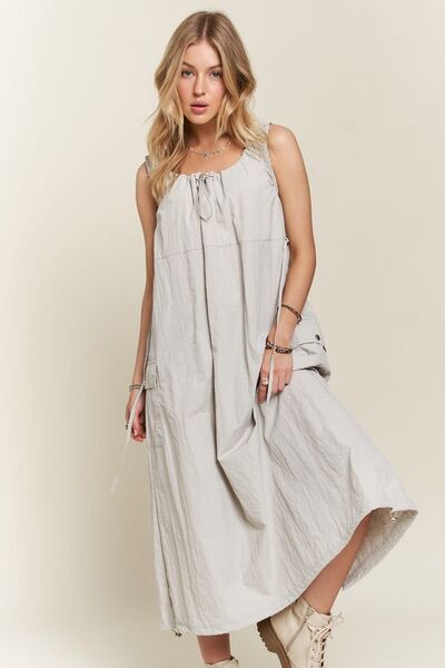 ADORA Drawstring Slit Back Cargo Dress Lt Grey Casual Dresses