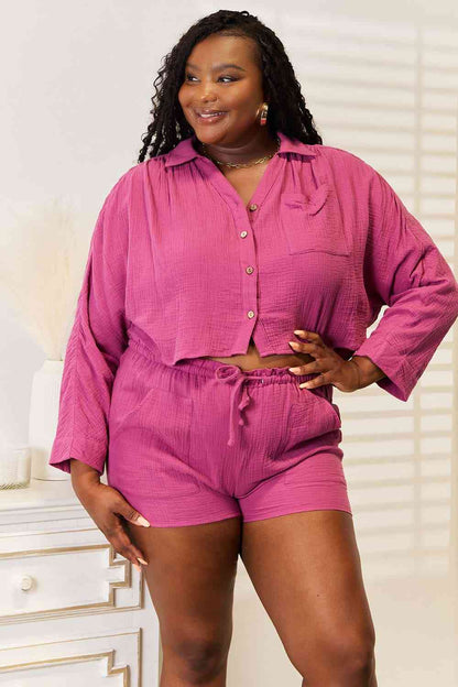 Basic Bae Buttoned Long Sleeve Top and Shorts Set Lounge Set