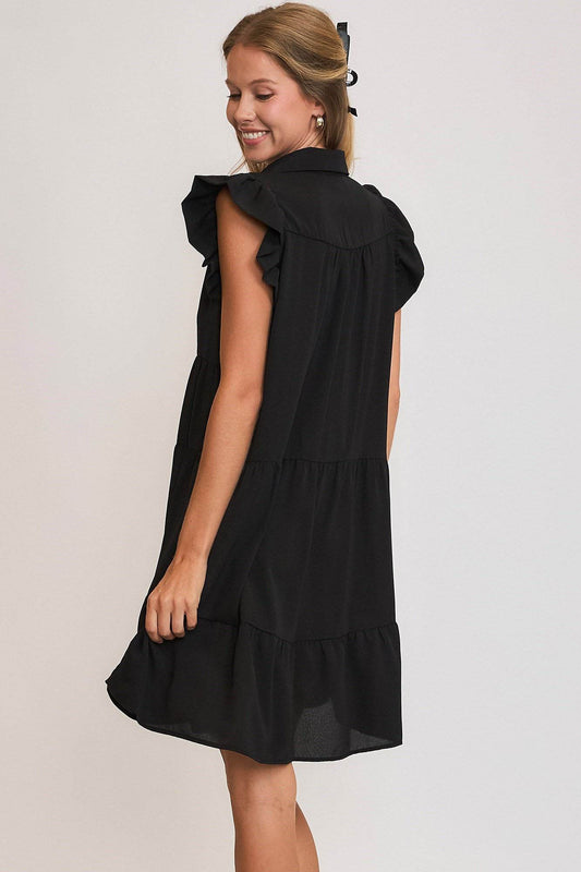 Umgee Full Size Johnny Collar Ruffle Cap Sleeve Tiered Dress Plus Size - Shop Style & More | Fresh Looks, Everyday Deals & Free Shipping