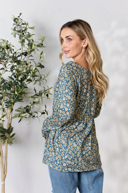 Heimish Full Size Floral Half Button Long Sleeve Blouse - Shop Style & More | Fresh Looks, Everyday Deals & Free Shipping