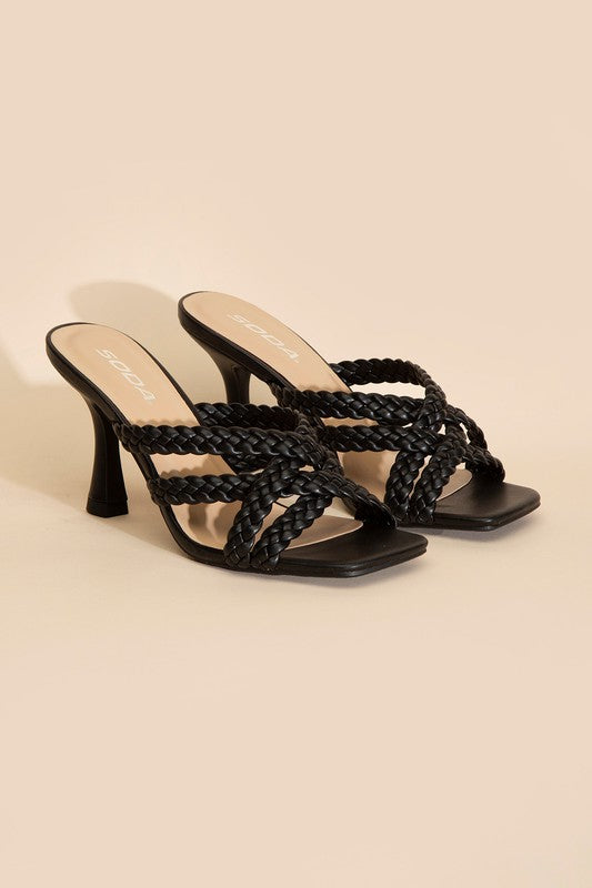 KELLAN-S Double Cross Braided Heels BLACK Sandals