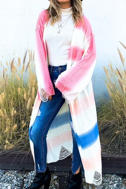 And The Why Multi Gradation Dye Maxi Cardigan Sweater MULTI Women's Outerwear