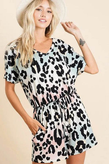 BiBi Gradation Leopard Soft Knit V-neck Romper - Shop Style & More | Fresh Looks, Everyday Deals & Free Shipping