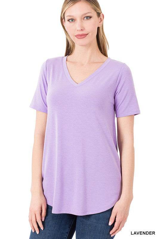 Short Sleeve V-Neck Round Hem Top - Shop Style & More | Fresh Looks, Everyday Deals & Free Shipping