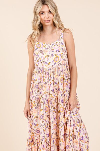 Mittoshop Flower Print Tiered Sleeveless Empire Maxi Dress Casual Dresses