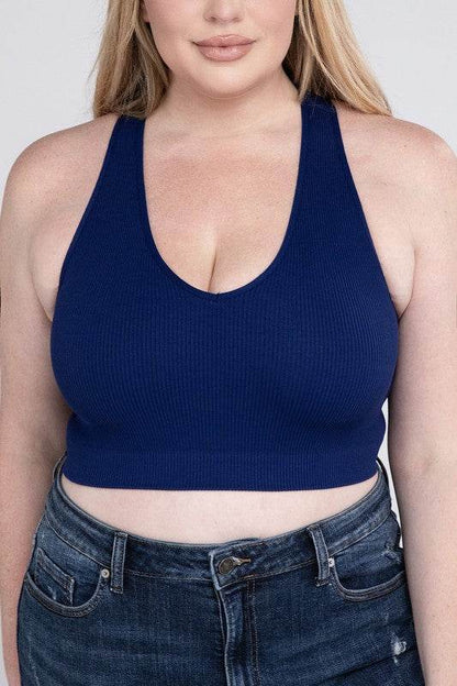 Plus Ribbed Cropped Racerback Tank Top - Shop Style & More | Fresh Looks, Everyday Deals & Free Shipping