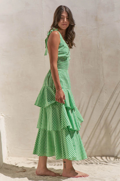 Jade By Jane Full Size Sleeveless Gingham Print Tiered Midi Dress Plus Size - Shop Style & More | Fresh Looks, Everyday Deals & Free Shipping