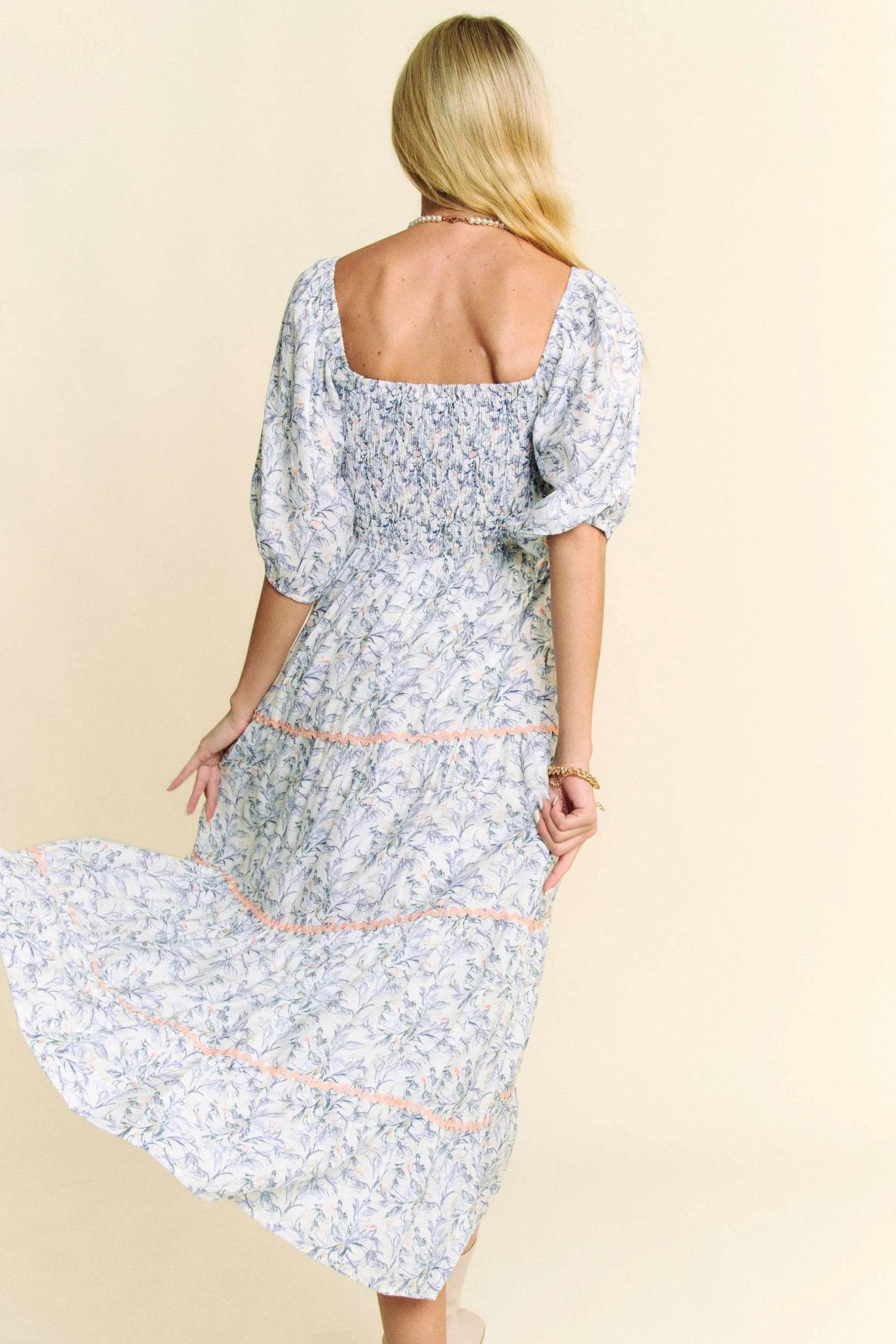 Davi & Dani Contrast Ric Smocking Bodice Tiered Midi Dress - Shop Style & More | Fresh Looks, Everyday Deals & Free Shipping