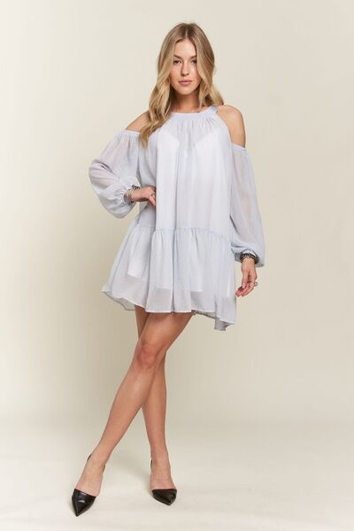 ADORA Cold Shoulder Balloon Sleeve Mini Dress Casual Dresses