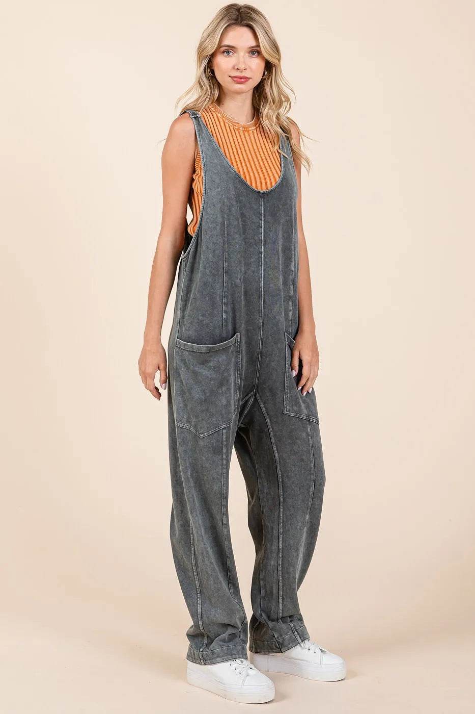 Mittoshop Mineral Wash Relaxed Fit Sleeveless Harem Jumpsuit - Shop Style & More | Fresh Looks, Everyday Deals & Free Shipping