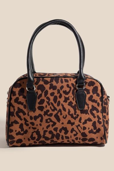 Fame Faux Leather Handle Boxy Handbag Leopard One Size Bags