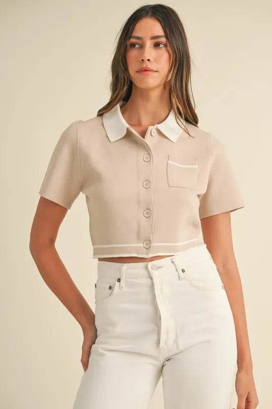 MABLE Button Down Contrast Collared Knit Cardigan - Shop Style & More | Fresh Looks, Everyday Deals & Free Shipping
