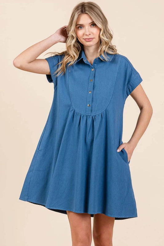 Mittoshop Twill Short Sleeve Collared Mini Dress - Shop Style & More | Fresh Looks, Everyday Deals & Free Shipping