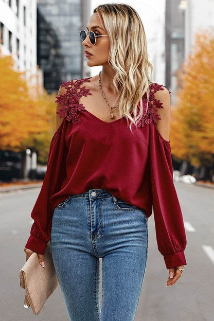 Contrast Low Back Lace Cold Shoulder Top - Shop Style & More | Fresh Looks, Everyday Deals & Free Shipping