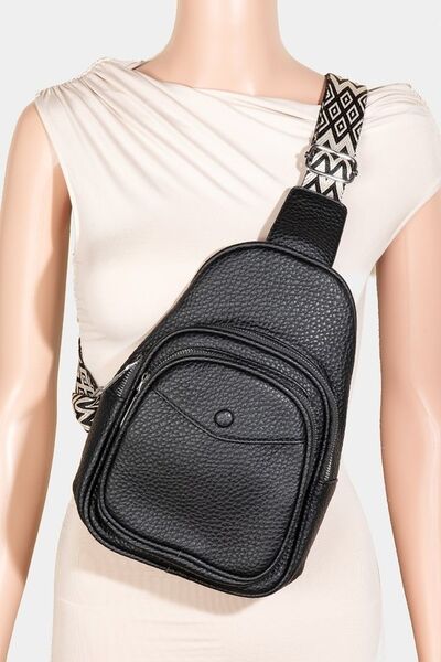 Fame Textured PU Leather Sling Bag Black One Size Bags