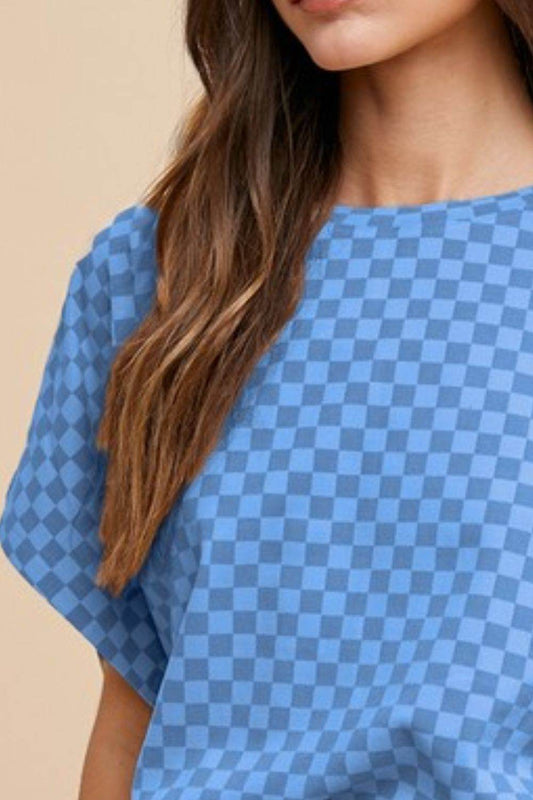 Annie Wear Checkered Round Neck Short Sleeve T-Shirt - Shop Style & More | Fresh Looks, Everyday Deals & Free Shipping