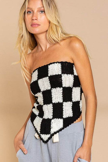 Checkerboard Pattern Tube Top Sweater - Shop Style & More | Fresh Looks, Everyday Deals & Free Shipping