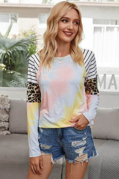 Crew Neck Patchwork Tie Dye Fit Loose Shirt - Shop Style & More | Fresh Looks, Everyday Deals & Free Shipping