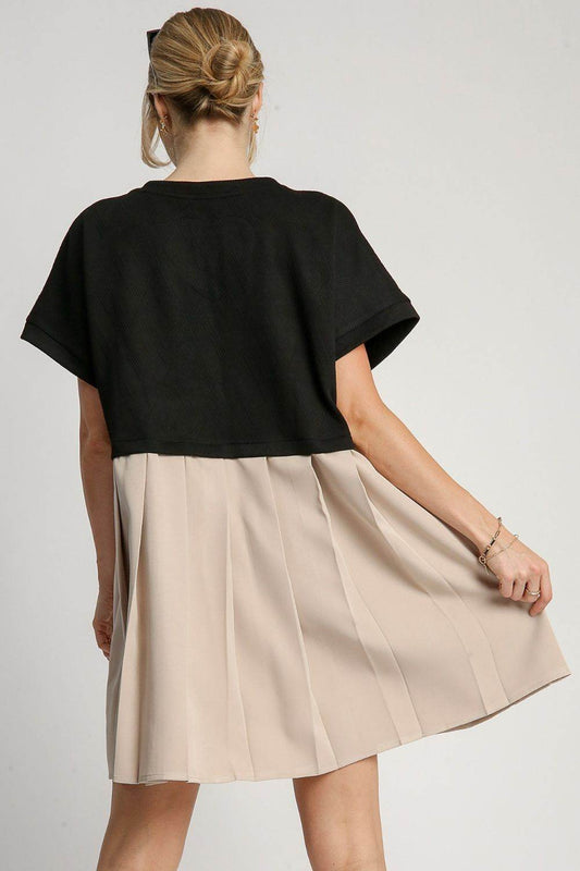 Umgee Full Size Round Neck Pleated Dress with Side Pockets Plus Size - Shop Style & More | Fresh Looks, Everyday Deals & Free Shipping
