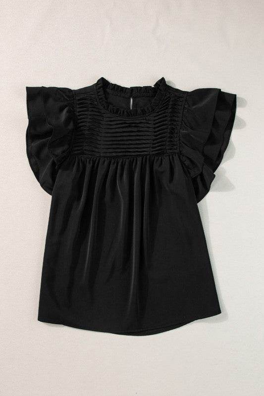Dayana Ruffled Flutter Sleeve Pleated Blouse - Shop Style & More | Fresh Looks, Everyday Deals & Free Shipping