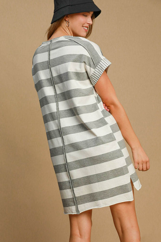 Umgee Peace Applique Striped Short Sleeve Mini Dress - Shop Style & More | Fresh Looks, Everyday Deals & Free Shipping