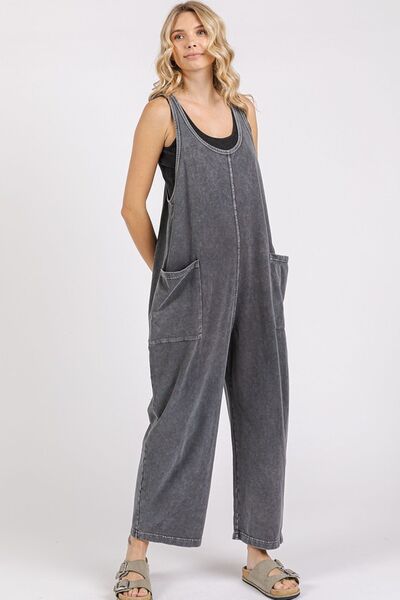 Mittoshop Scoop Neck Wide Leg Overalls Jumpsuits
