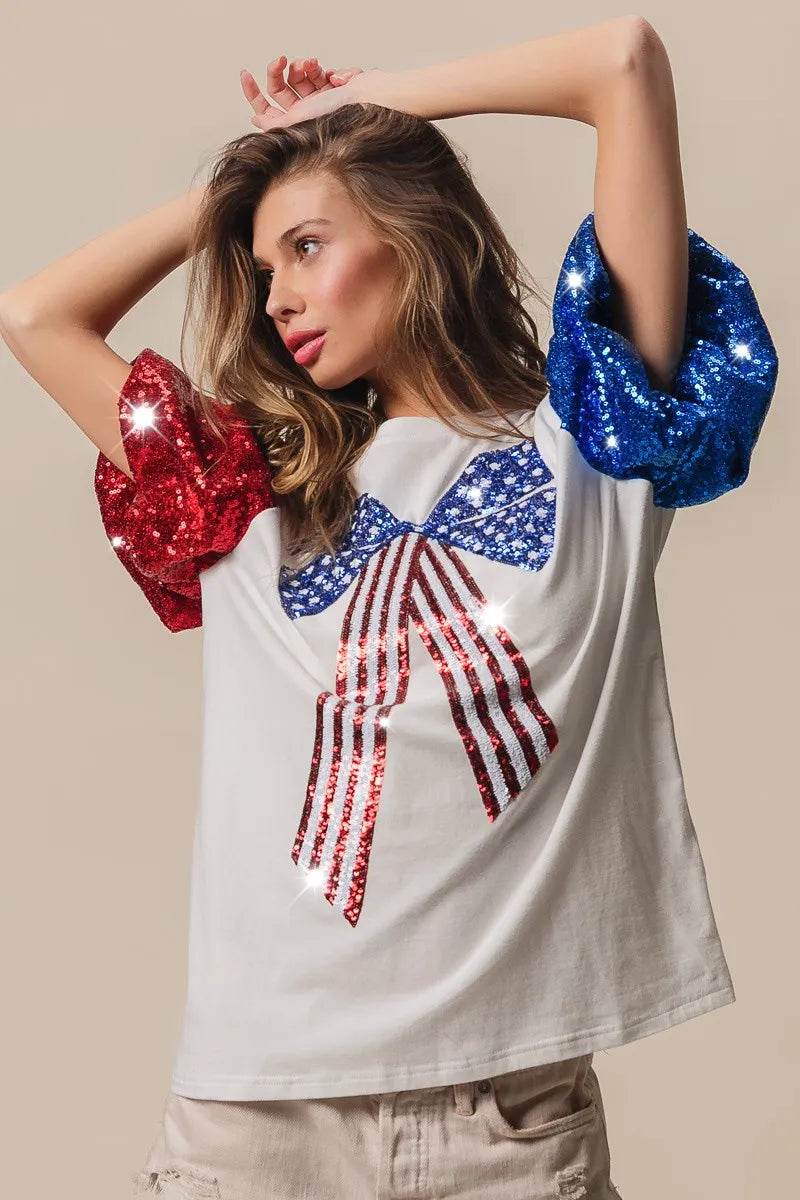 BiBi Sequin American Flag Bow Top - Shop Style & More | Fresh Looks, Everyday Deals & Free Shipping